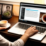** A cozy and organized home workspace. A person is smiling and focused while working on a laptop. The workspace includes a cup of tea, a notebook, and good lighting. This image will represent focus and a productive learning environment.

**