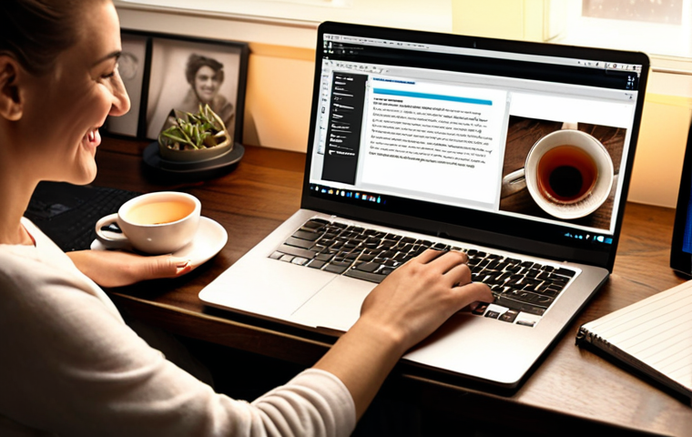 ** A cozy and organized home workspace. A person is smiling and focused while working on a laptop. The workspace includes a cup of tea, a notebook, and good lighting. This image will represent focus and a productive learning environment.
**